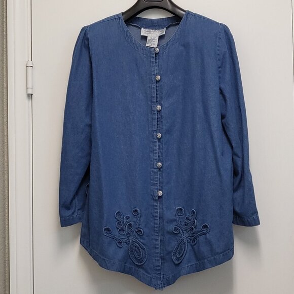 Vintage Jessica Howard Womens Denim Shirt Size 18 Plus Metal Button Long Sleeve - Picture 1 of 16